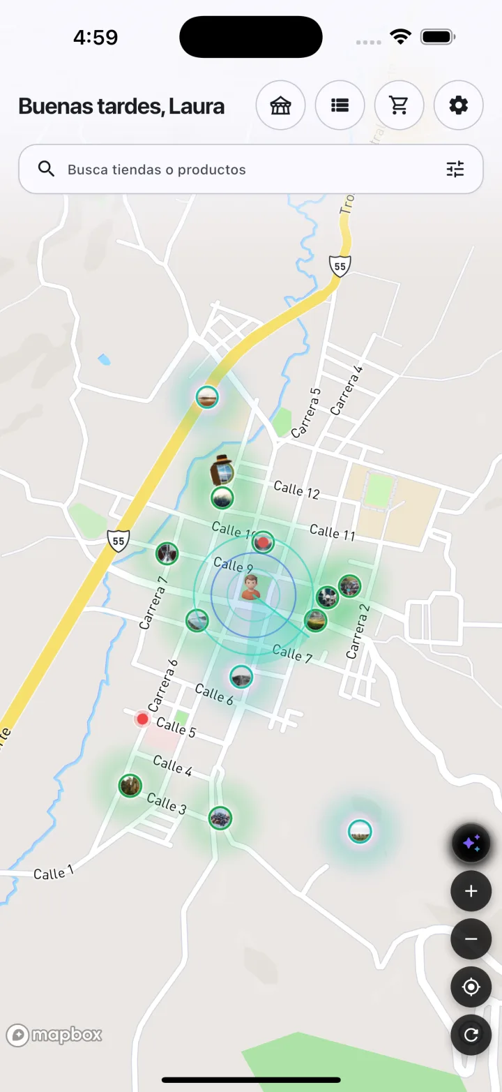Mapa con tiendas cercanas